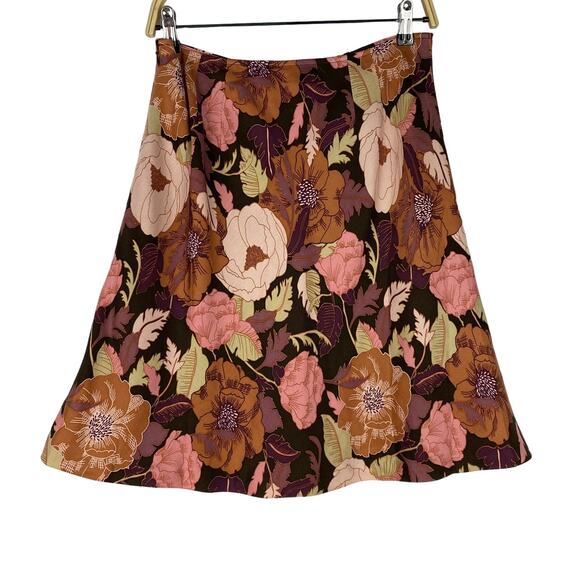 Ann Taylor LOFT Floral A-line Skirt Women 6 Brown Silk Wool Blend Cottagecore - Picture 2 of 8